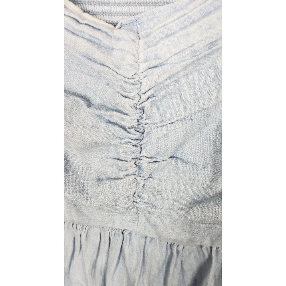 Old Navy Womens 2X Blue Cotton Puff Sleeve Peplum Blouse Smocked Back Summer